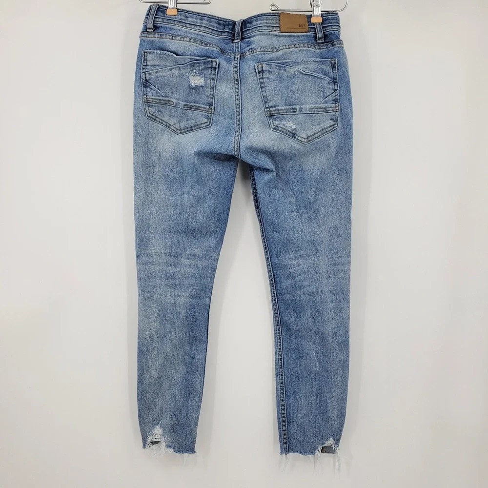 BKE Stella Low Rise Ankle Skinny Jeans Medium Wash Distressed Size 29 Casual